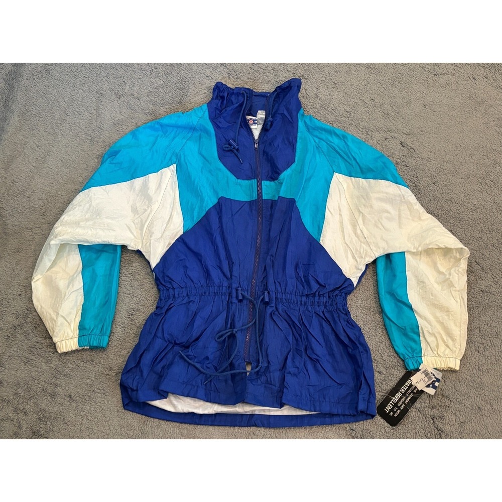 NWT Vintage Pro Spirit Jacket Womens L Teal White Windbreaker Colorblock 90s